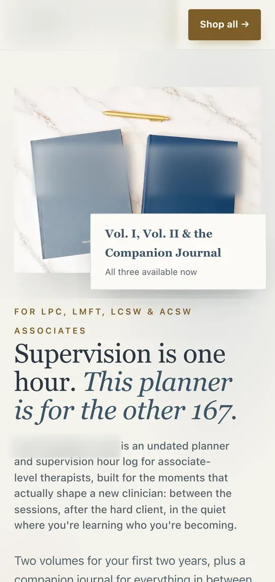 A planner brand for new therapists website on a phone