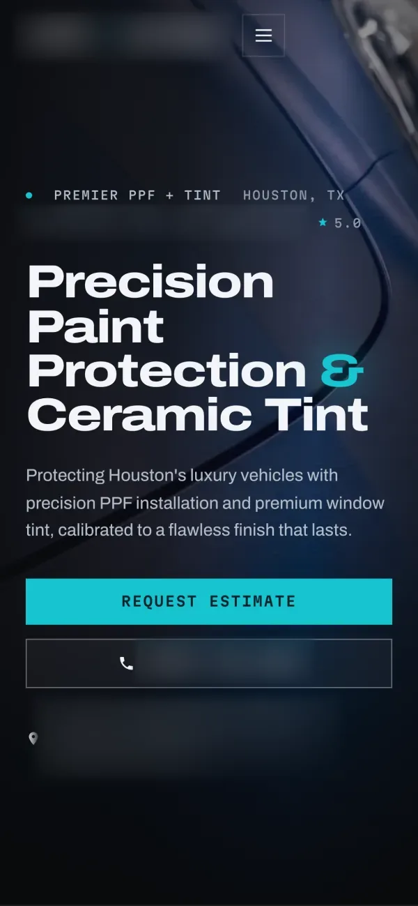 The shop home screen on a phone with Request Estimate and call buttons