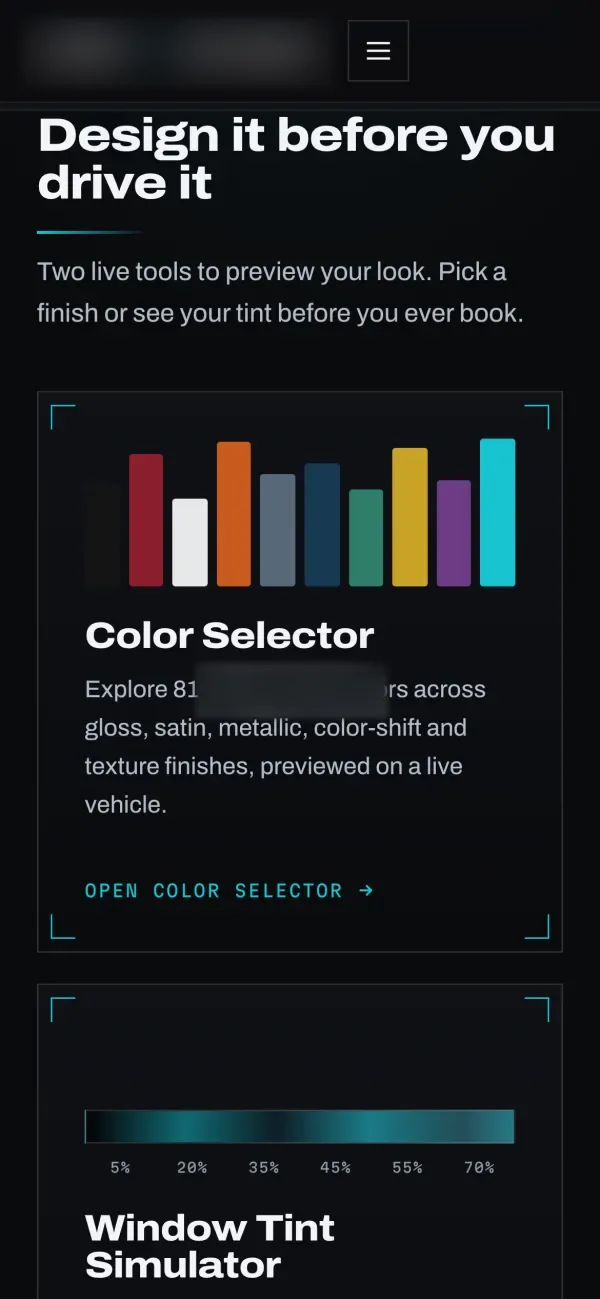 The shop color selector on a phone